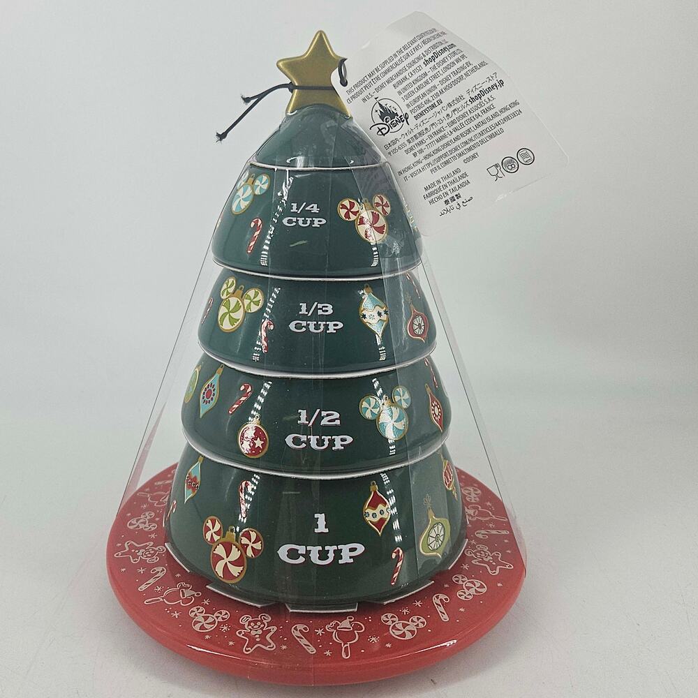 Disney Parks Mickey Minnie Mouse Ceramic Christmas Tree Stacking Measuring Cups